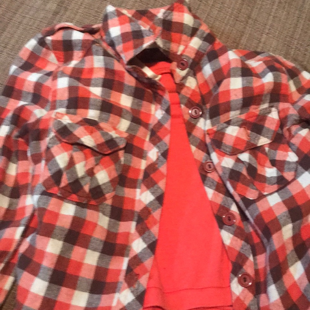 Cut off shirt n crop ensemble Orange plaid